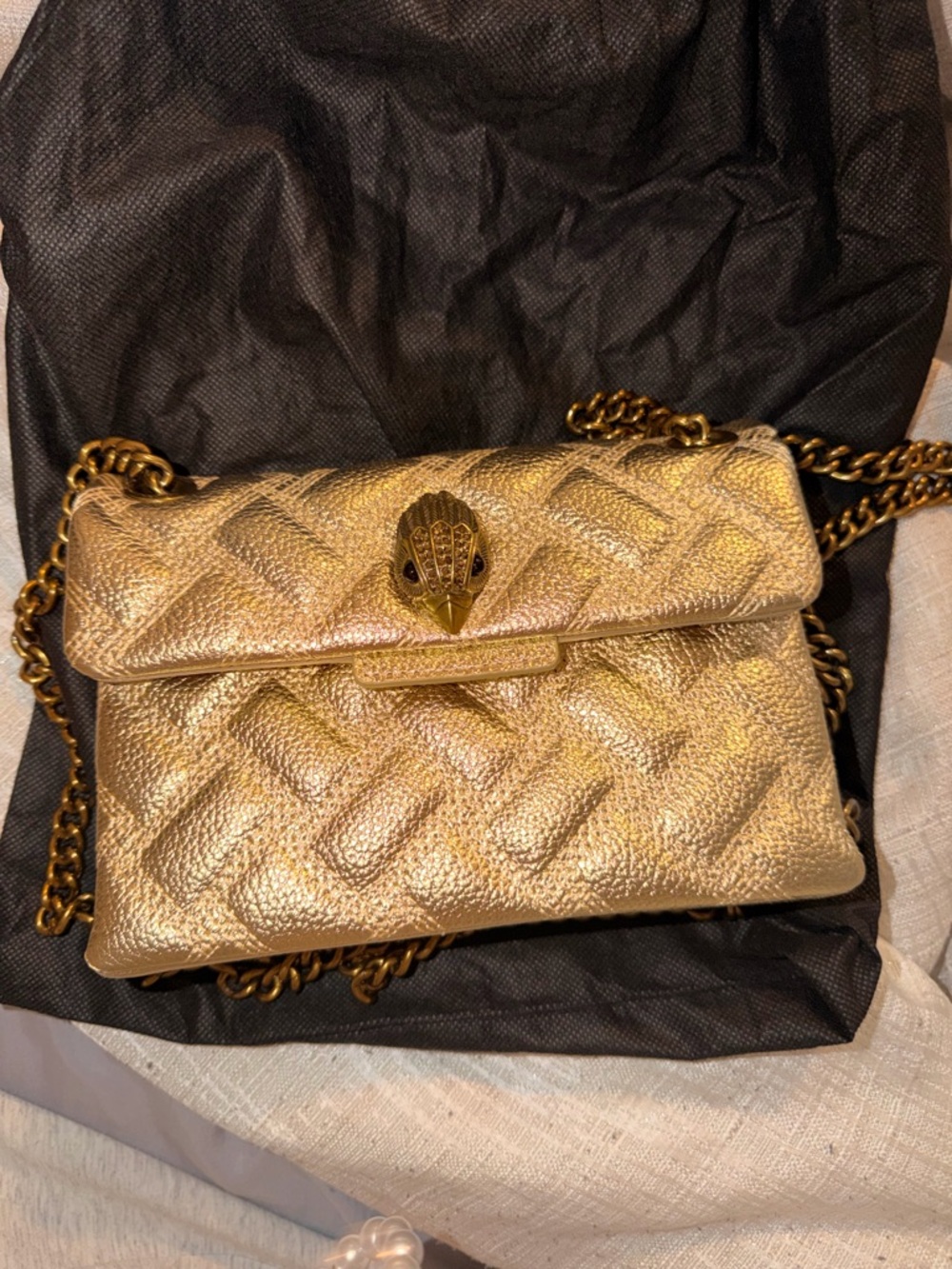 Kurt Geiger Kensington Gold Quilted Chain Shoulder/Crossbody Bag